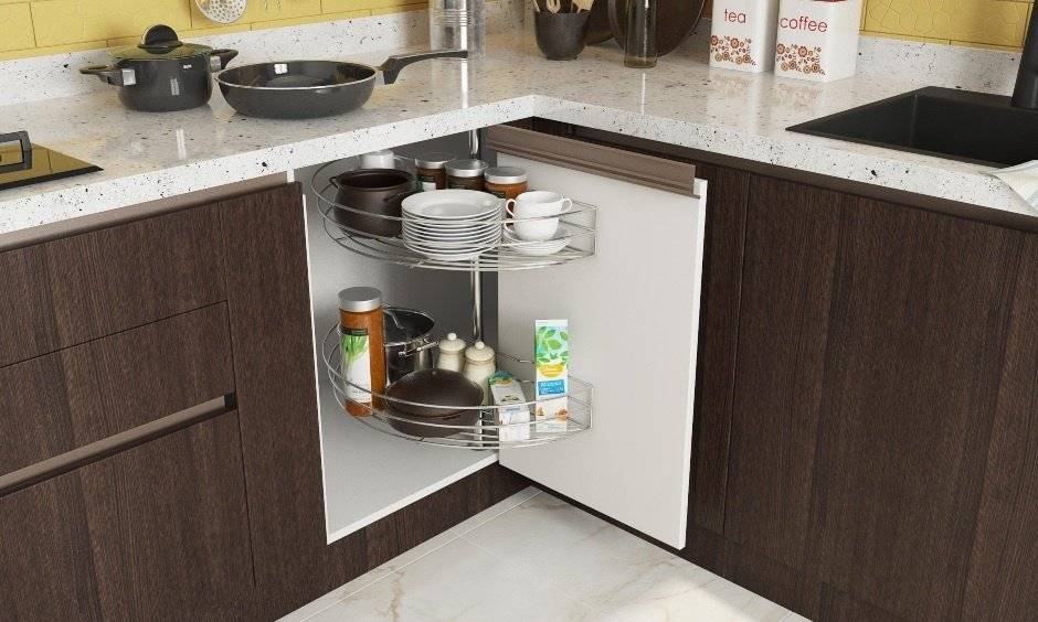 Use corner cabinets with pull-outs to avoid wasted space
