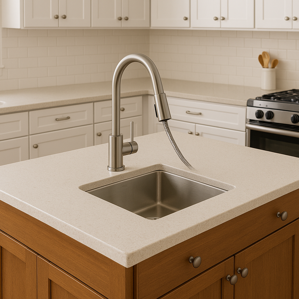 A prep sink with pull-out faucet