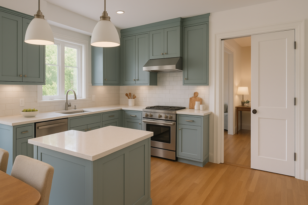 L-Shaped Kitchen with Pocket Doors