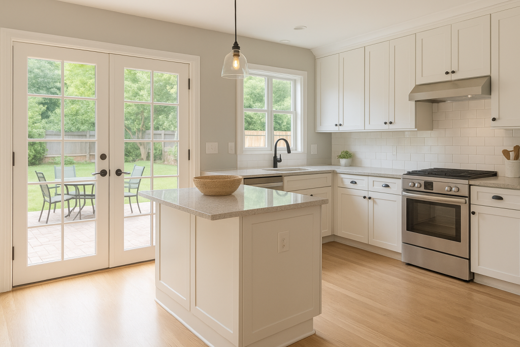 Kitchen with French Doors to Backyard