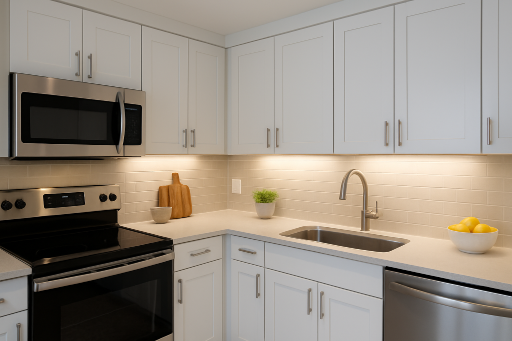 Add under-cabinet lighting for task illumination and ambiance