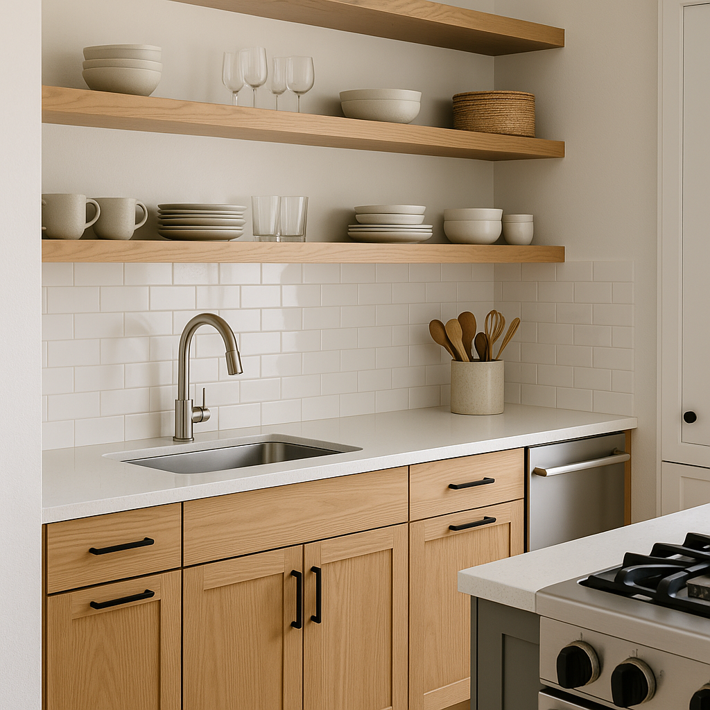 Kitchen with Open Shelving and Closed Cabinets