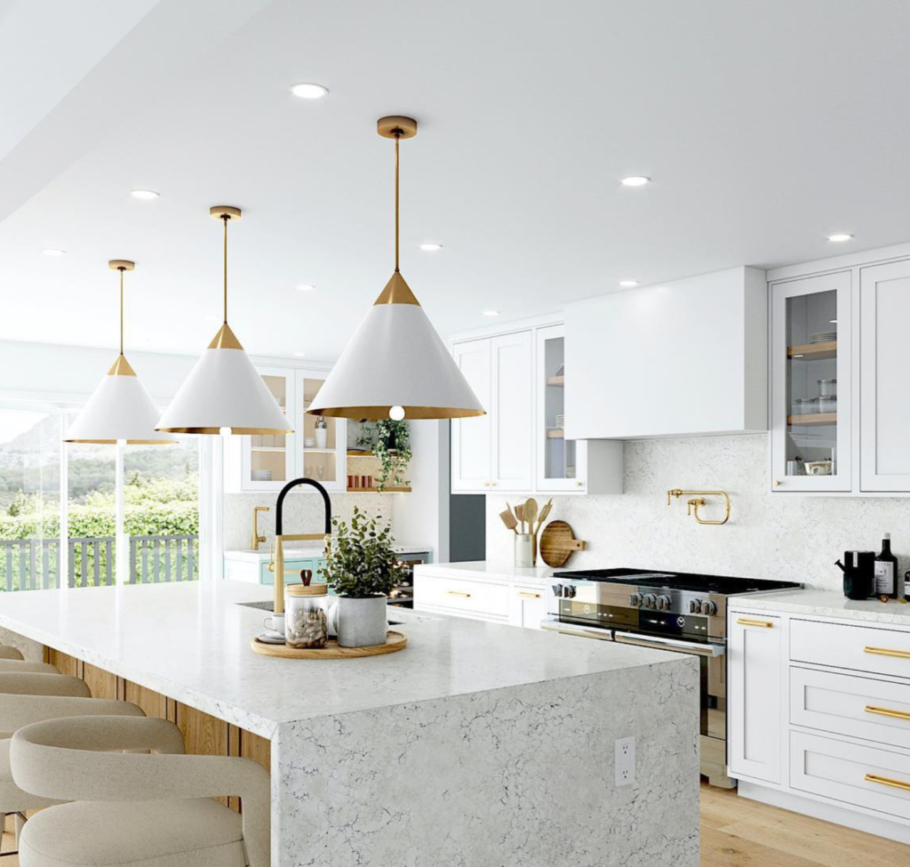 Recessed lights: Great for even coverage in large islands