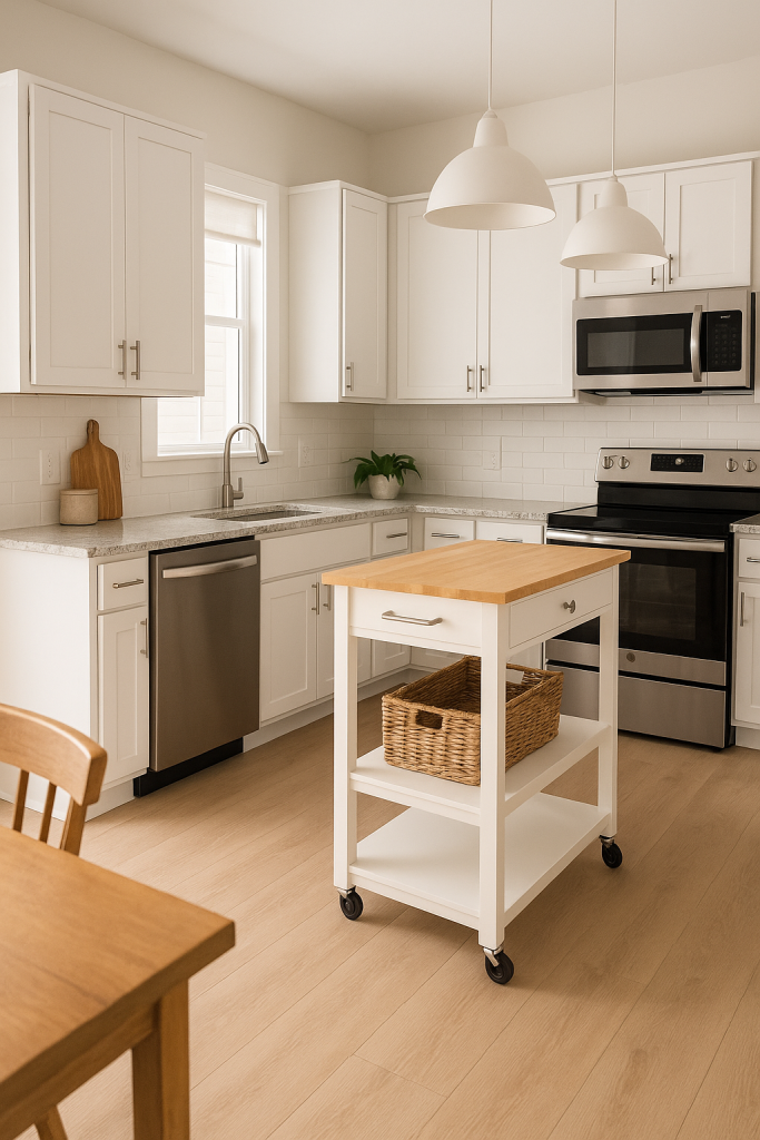 One-Wall Kitchen with Mobile Island