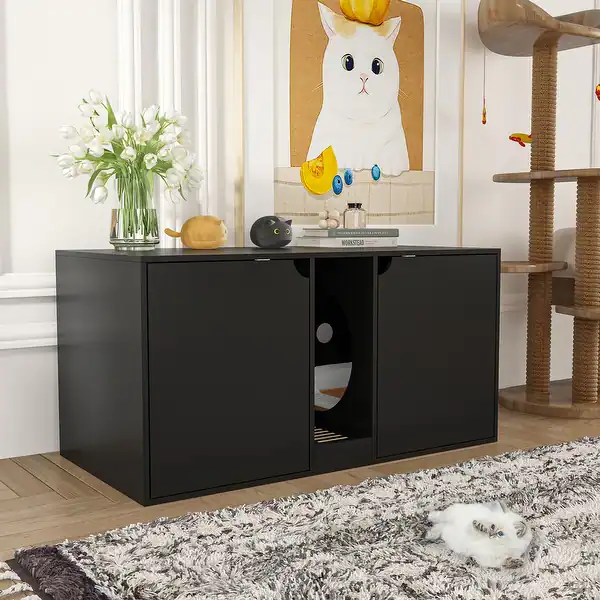 Hidden litter box cubbies (away from food zones)