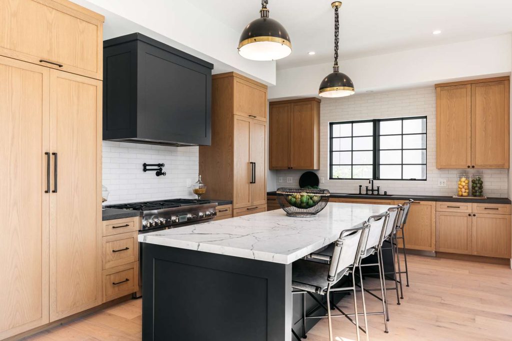 Black island with natural wood tones