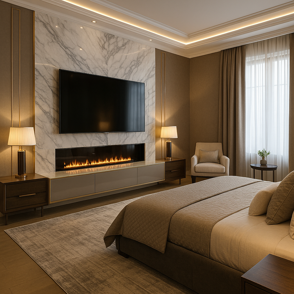 Marble-Clad TV Wall