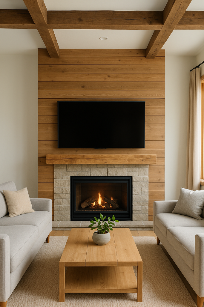 Fireplace & Wooden Beam Combo