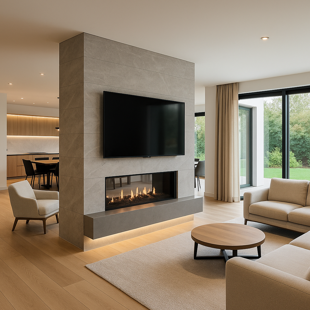Double-Sided Fireplace + TV Wall