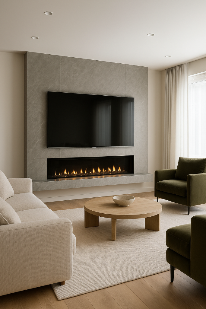 Wall-to-Wall Linear Fireplace + TV